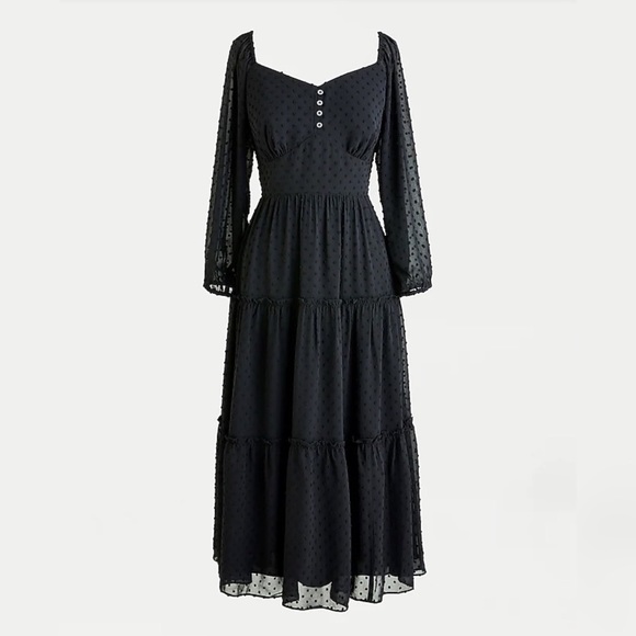 J. Crew Dresses & Skirts - J. Crew Long Sleeve Swiss Dot Tiered Midi Dress Black Size 0P